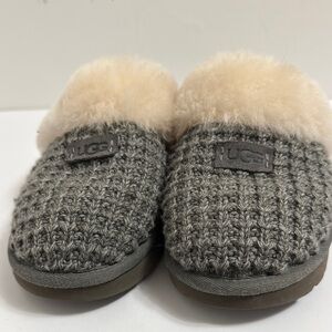 UGG Gray and Cream Cozy Knit Slippers